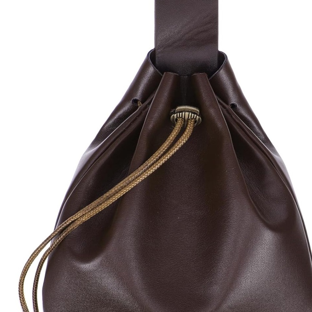 🆕 Faux Leather Dark Brown Belt Pouch Drawstring Bag - Picture 2 of 3